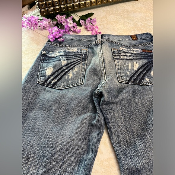 7 For All Mankind Jean Dojo shorts w distressed rips & worn detail Sz 24/0-1 - Picture 10 of 11